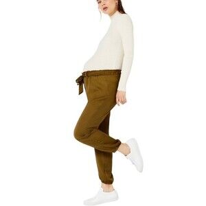NWT A Pea In The Pod Underbelly Satin Jogger Pants Olive Size Large Maternity